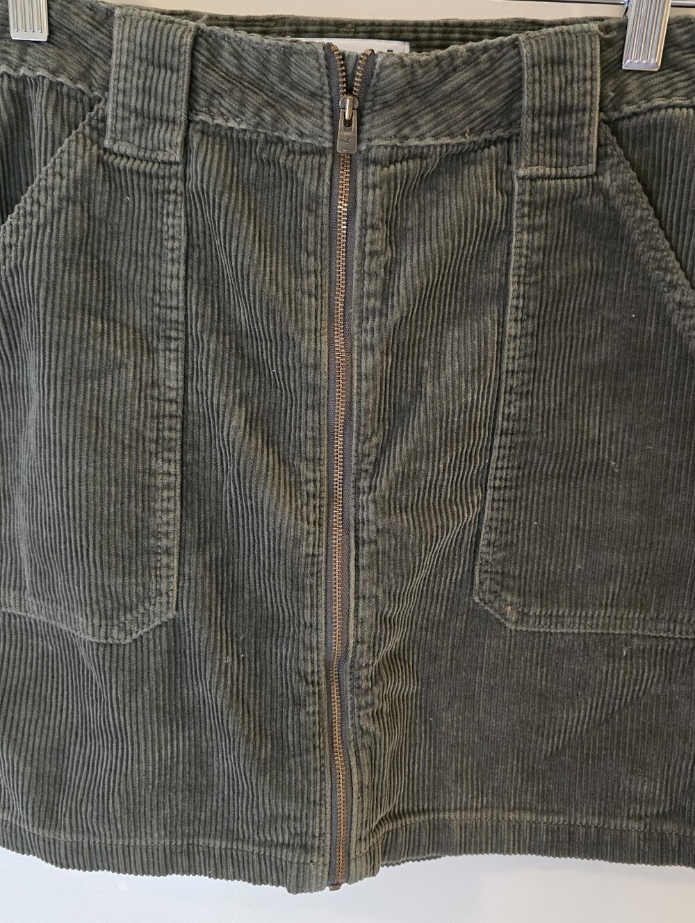 Hollister Olive Green Corduroy Mini Skirt with Front Zip